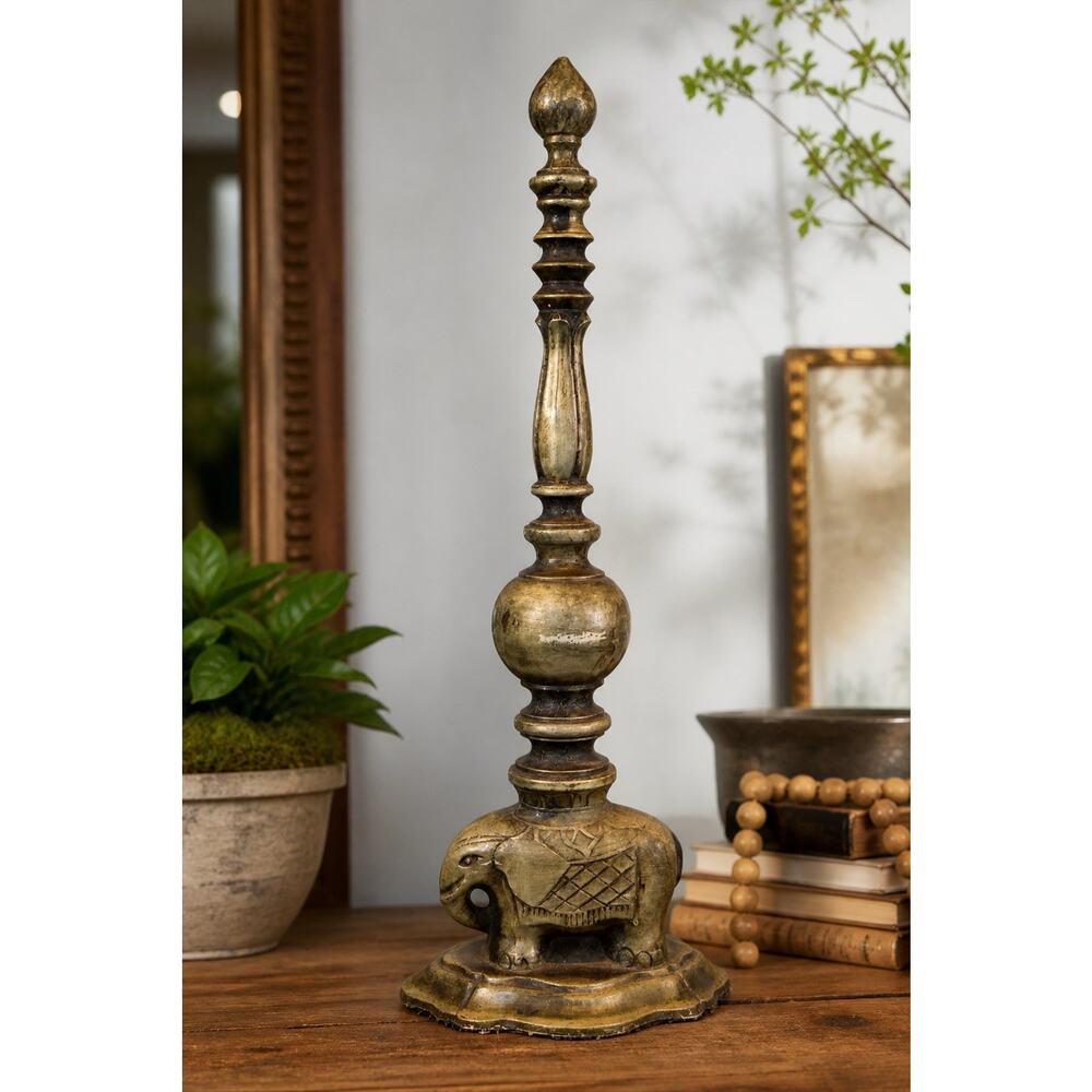 Vintage Large Elephant Finial Heavy Boho Hollywood Regency Decor 17” India